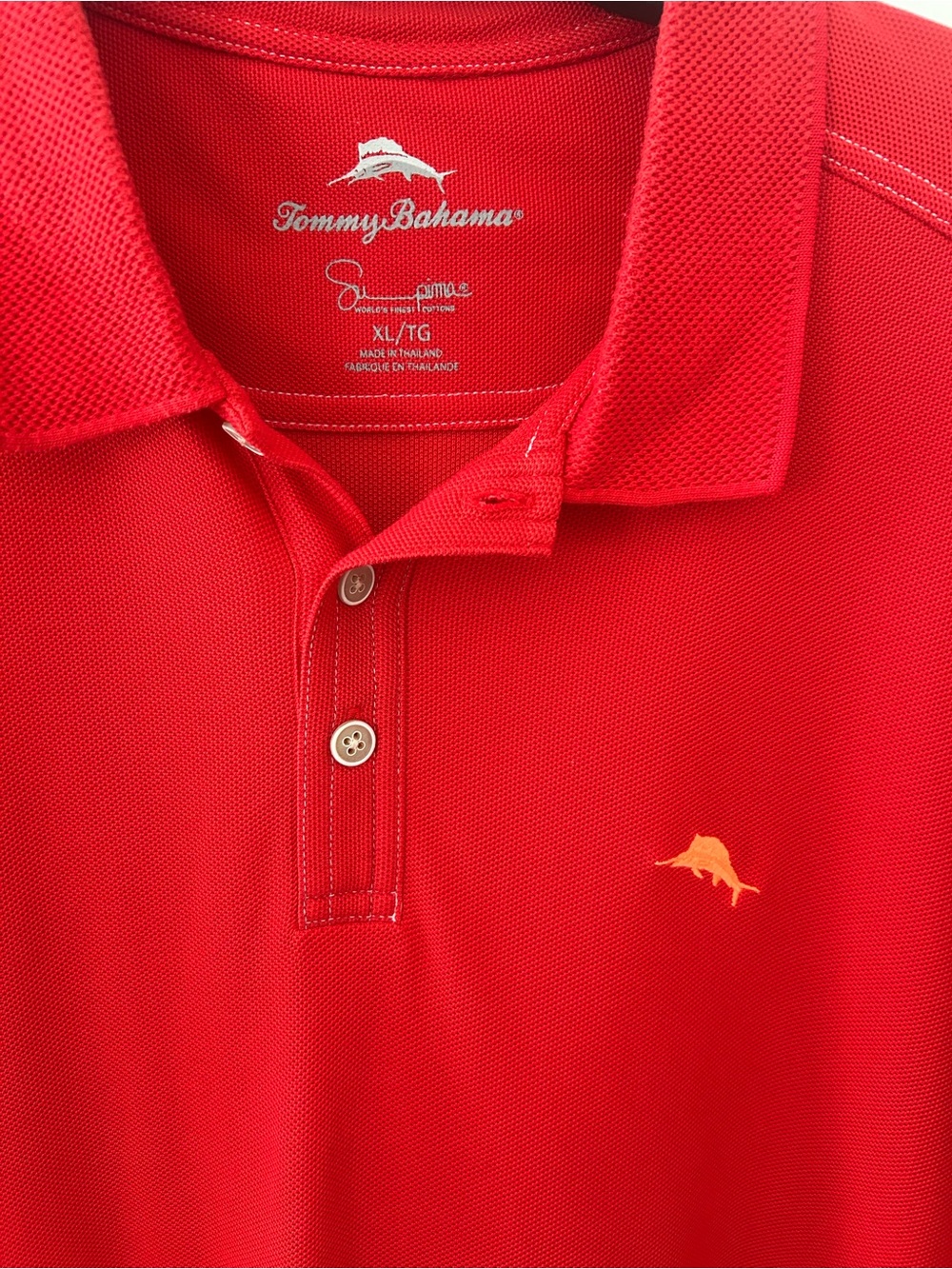Tommy Bahama Red Orange Men’s Polo with Orange Marlin Embroidery